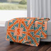 The Coral Sea ~ Seahorse Damask ~ Coral Linen Luxe