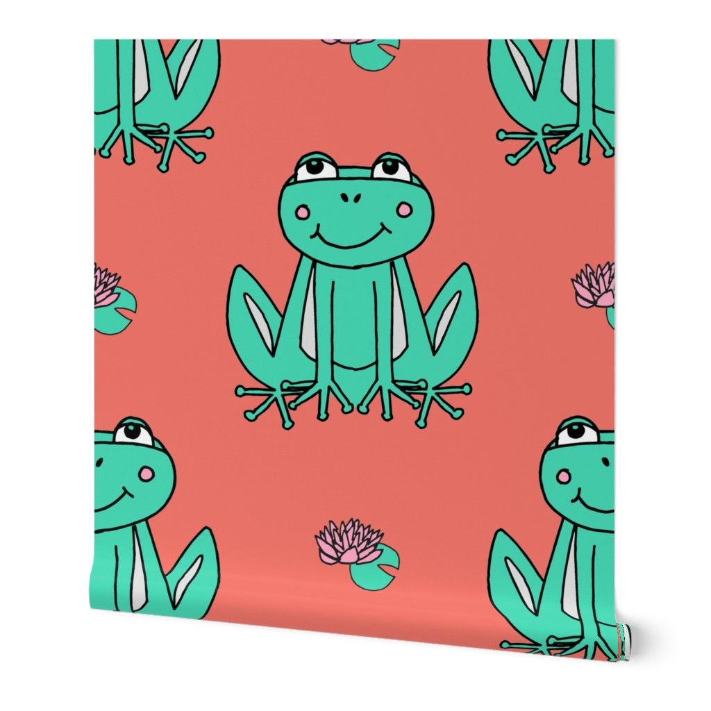 Happy Frogs - Coral/Light Jade by Andrea Lauren
