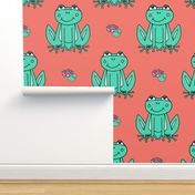 Happy Frogs - Coral/Light Jade by Andrea Lauren