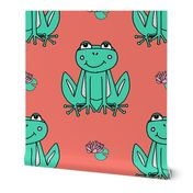 Happy Frogs - Coral/Light Jade by Andrea Lauren