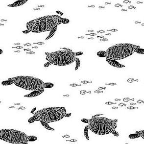 Sea Turtle - Black and White by Andrea Lauren 