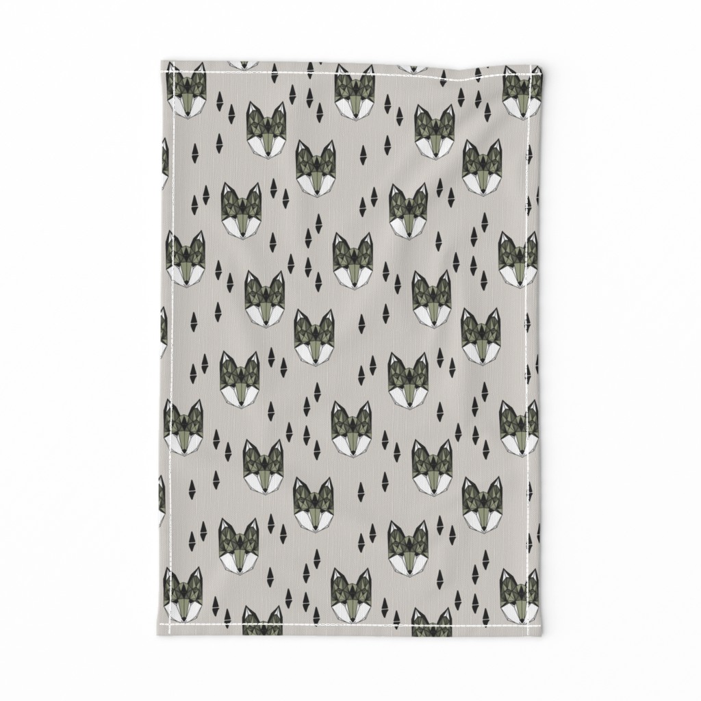 fox // geometric fox head grey and green boys outdoor woodland animal kids design