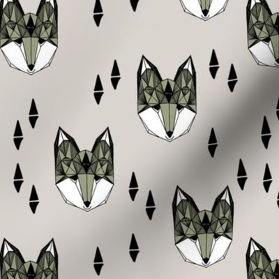 fox // geometric fox head grey and green boys outdoor woodland animal kids design