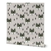 fox // geometric fox head grey and green boys outdoor woodland animal kids design