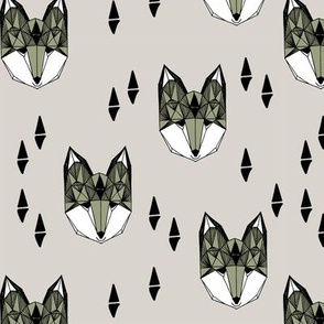 fox // geometric fox head grey and green boys outdoor woodland animal kids design