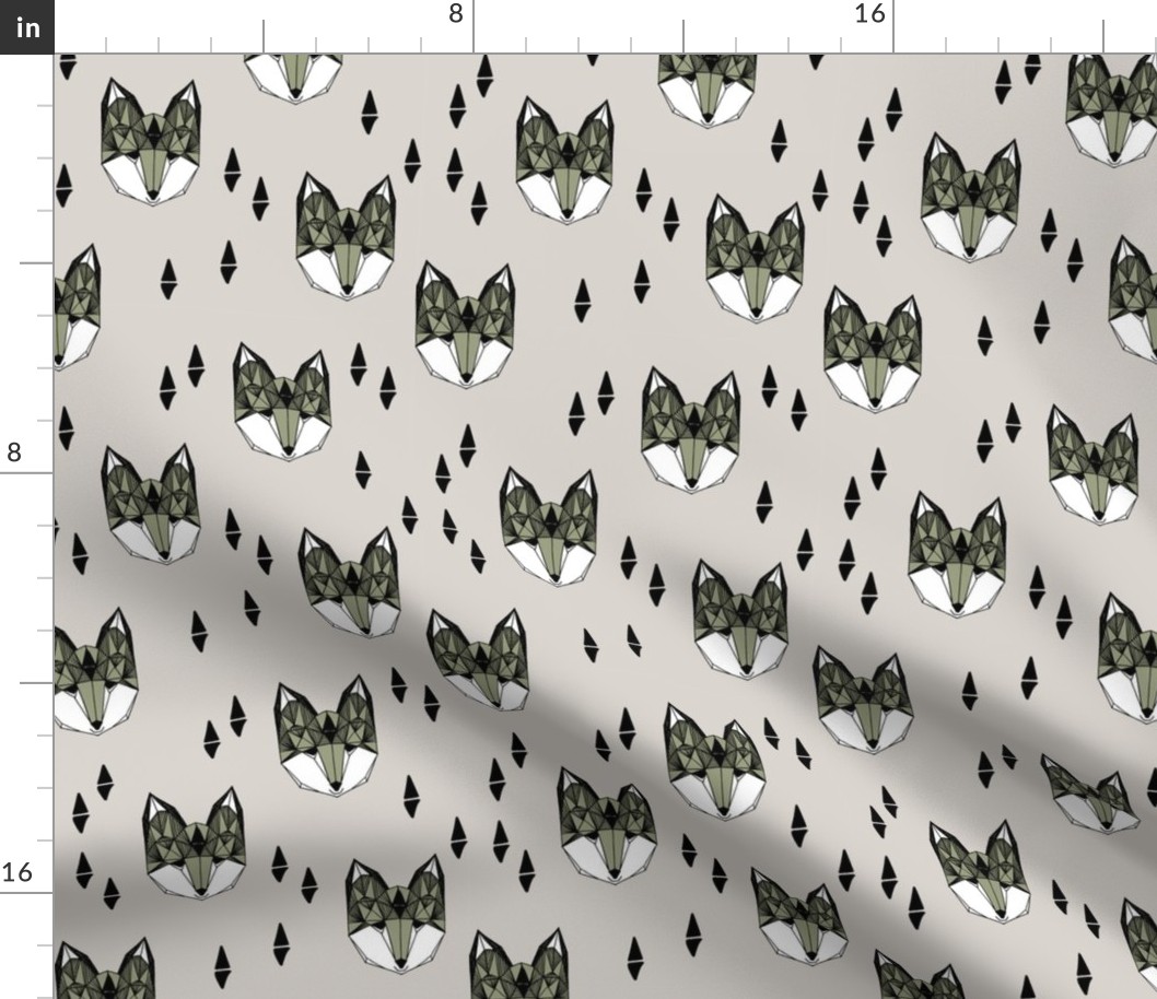 fox // geometric fox head grey and green boys outdoor woodland animal kids design