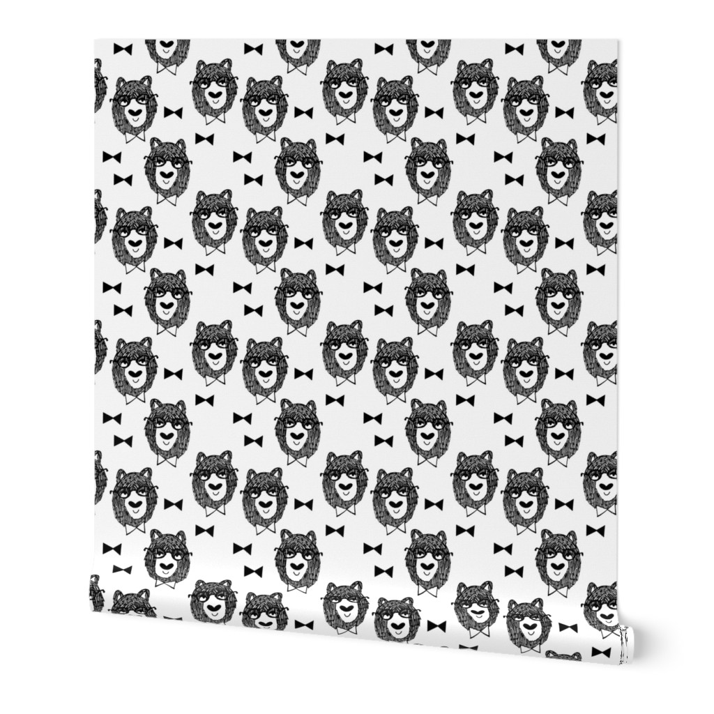 bowtie bear // black and white bear fabric andrea lauren design bears nursery baby fabric