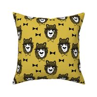 bowtie bear // mustard yellow bear fabric bowties bear fabric nursery kids scandi andrea lauren design