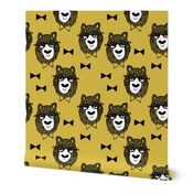 bowtie bear // mustard yellow bear fabric bowties bear fabric nursery kids scandi andrea lauren design