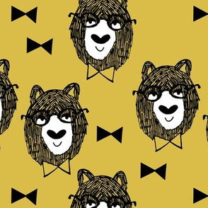bowtie bear // mustard yellow bear fabric bowties bear fabric nursery kids scandi andrea lauren design