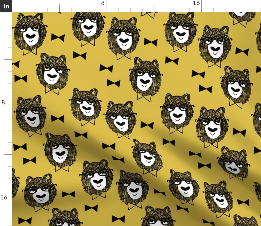 bowtie bear // mustard yellow bear fabric bowties bear fabric nursery kids scandi andrea lauren design