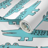 alligators // aqua turquoise alligator fabric blue nursery print kids alligators fabric crocodiles reptile fabric zoo