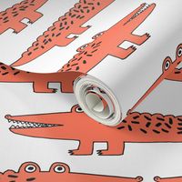 alligator // orange alligator fabric cute alligators design best alligators fabric crocodiles tropical zoo animals