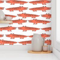 alligator // orange alligator fabric cute alligators design best alligators fabric crocodiles tropical zoo animals