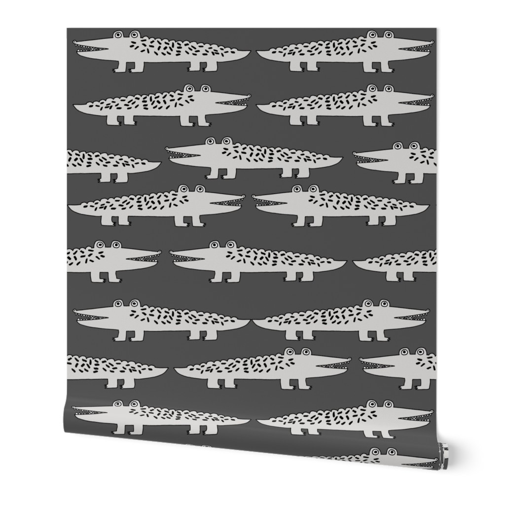 alligator // grey alligators fabric grey charcoal gator crocodile design cute reptiles fabric