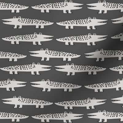 alligator // grey alligators fabric grey charcoal gator crocodile design cute reptiles fabric