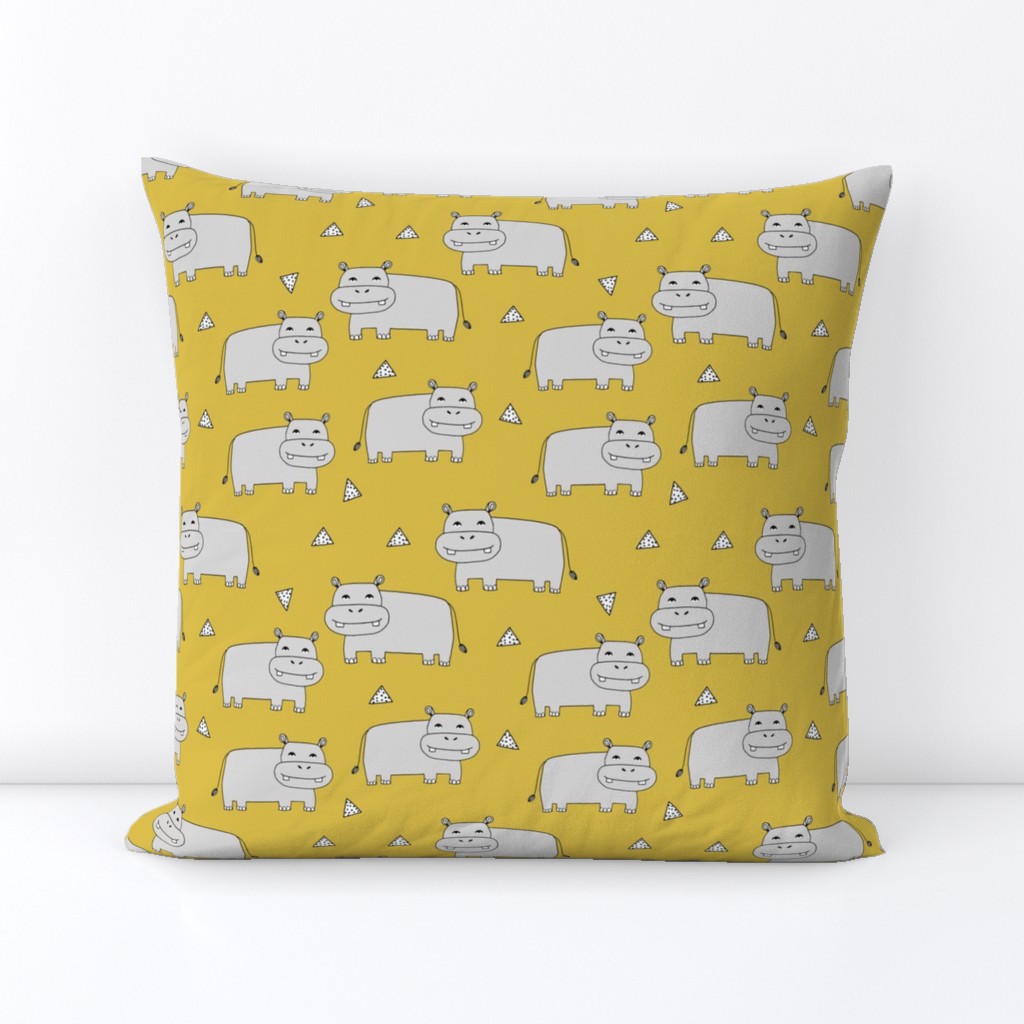 Happy Hippo - Light Grey/Mustard by Andrea Lauren