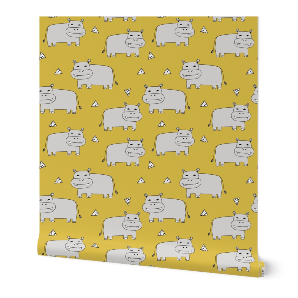 Happy Hippo - Light Grey/Mustard by Andrea Lauren