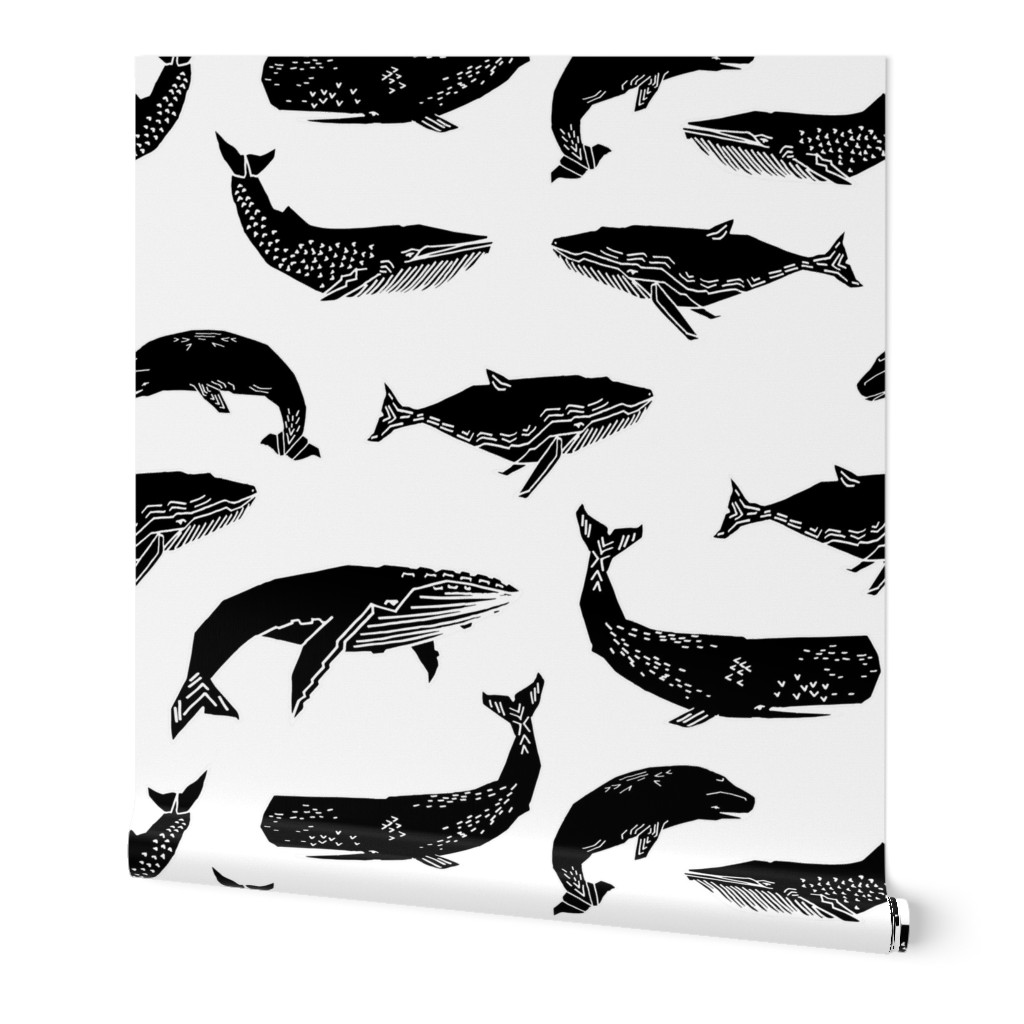 Whales - Black and White by Andrea Lauren 