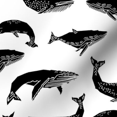 Whales - Black and White by Andrea Lauren 