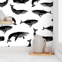 Whales - Black and White by Andrea Lauren 