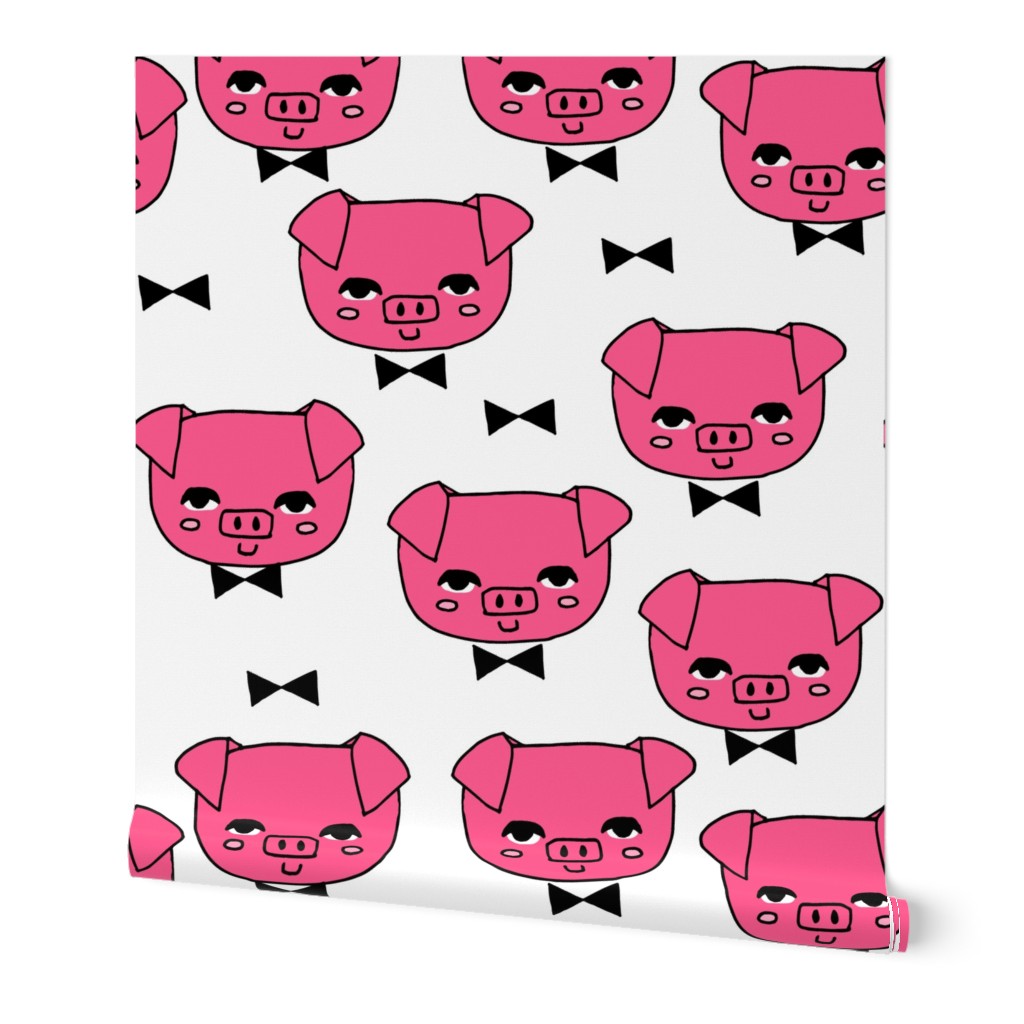 Mr. Pig - Bright Pink on White by Andrea Lauren