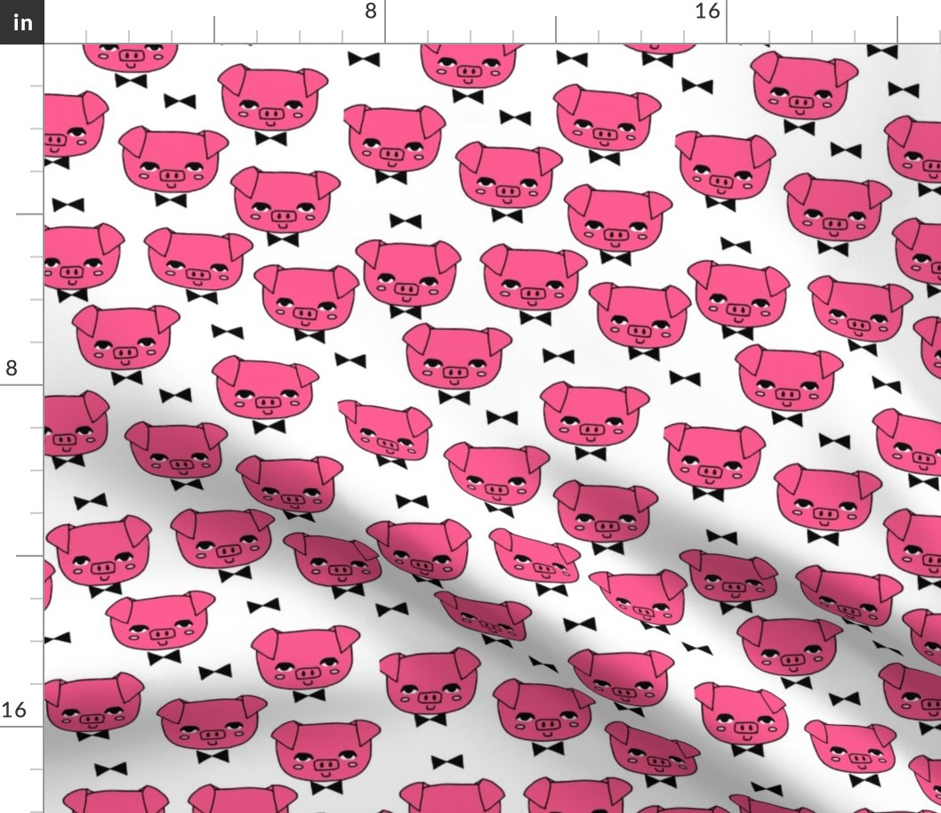 Mr. Pig - Bright Pink on White by Andrea Lauren