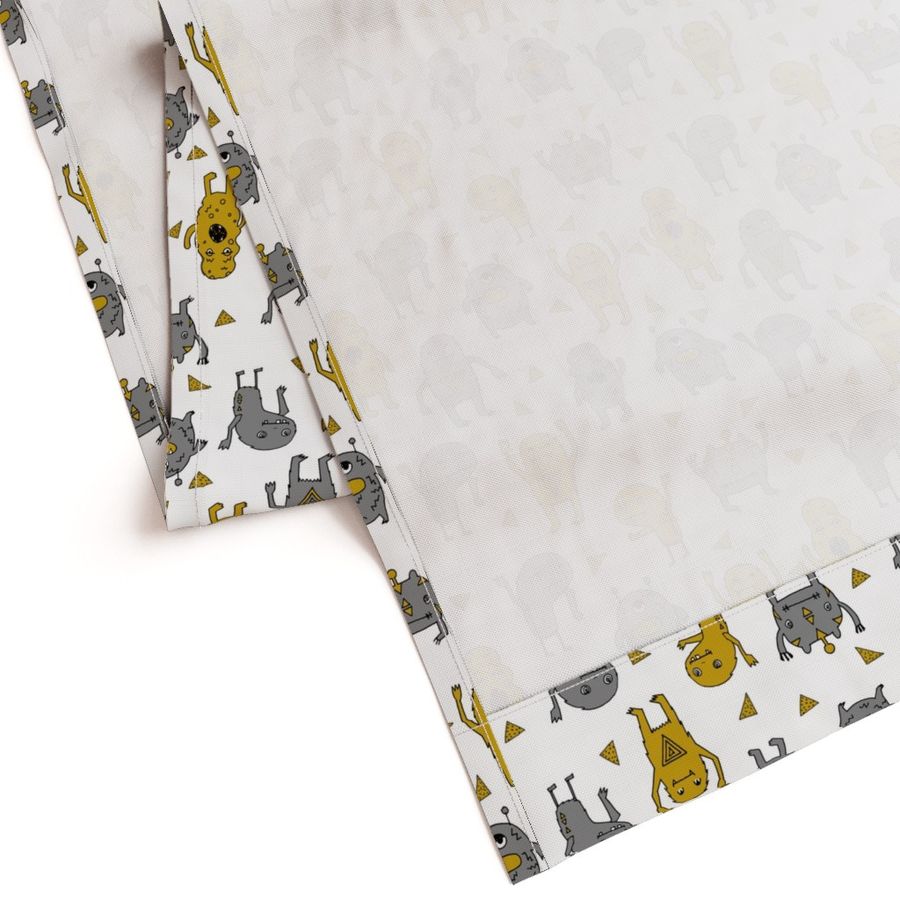 monster // monsters grey and mustard yellow kids boys creepy scary monster boys room fabric