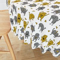 monster // monsters grey and mustard yellow kids boys creepy scary monster boys room fabric