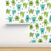 monsters // monster green kids boys room scary monster fabric