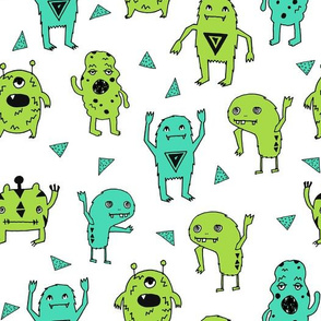 monsters // monster green kids boys room scary monster fabric