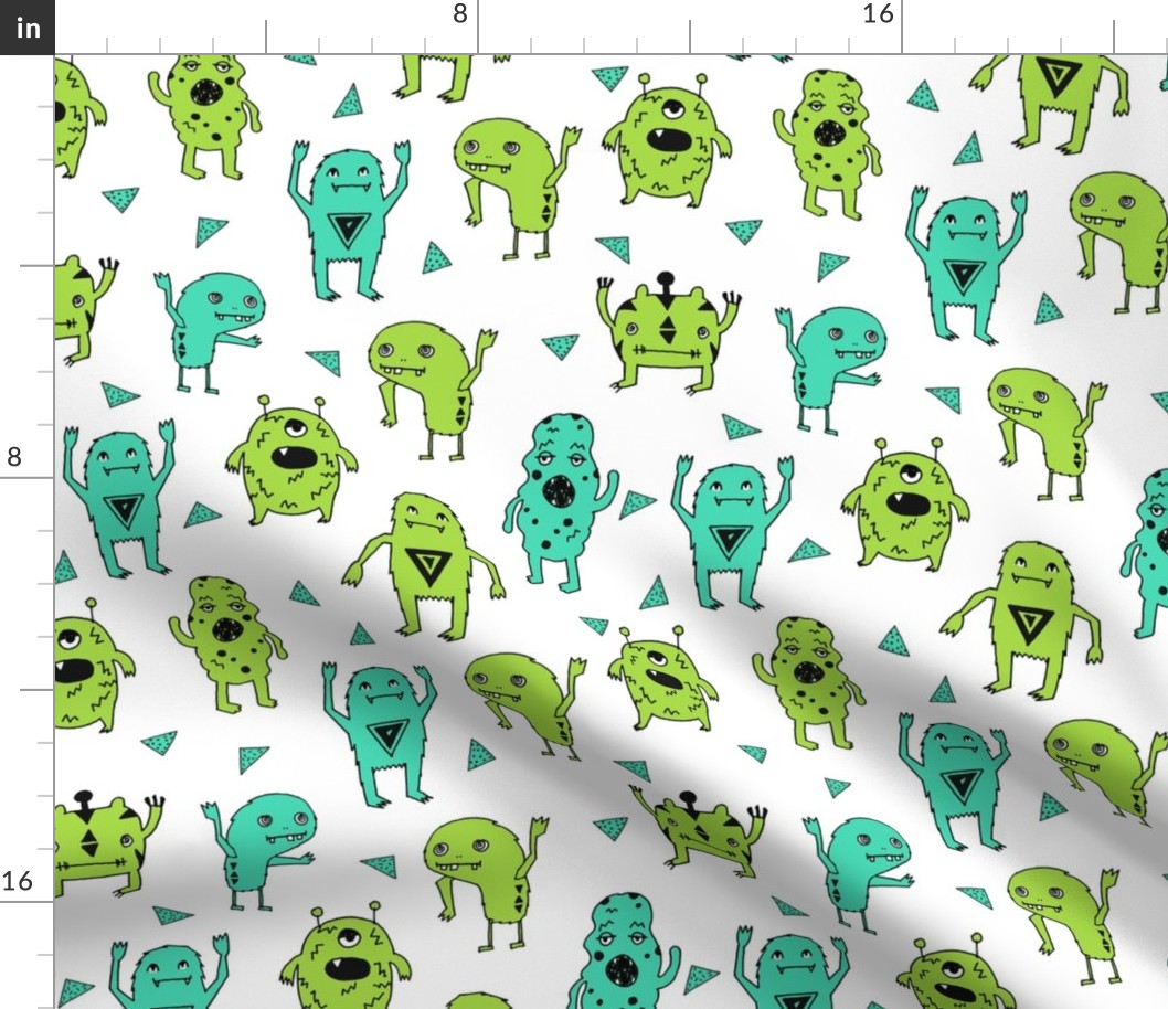 monsters // monster green kids boys room scary monster fabric