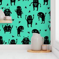 monsters // green black kids funny cute quirky boys room monster fabric