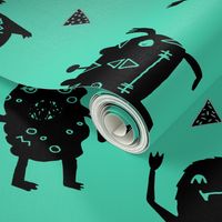 monsters // green black kids funny cute quirky boys room monster fabric