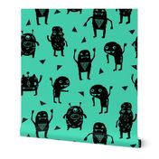 monsters // green black kids funny cute quirky boys room monster fabric