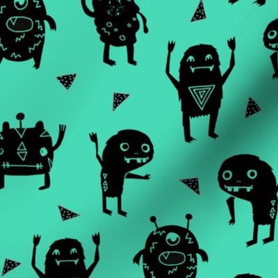 monsters // green black kids funny cute quirky boys room monster fabric