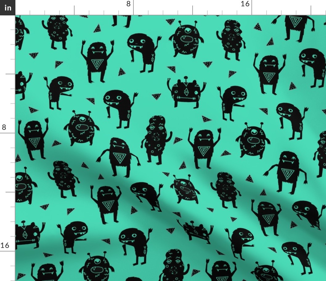 monsters // green black kids funny cute quirky boys room monster fabric