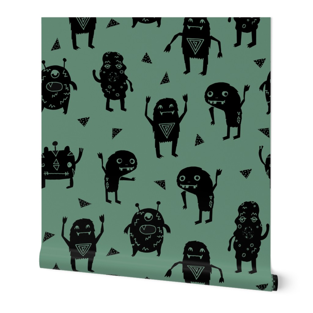 monsters // green kids boys monster fabric 