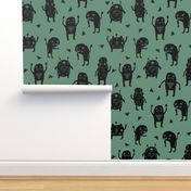 monsters // green kids boys monster fabric 