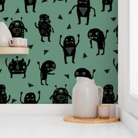 monsters // green kids boys monster fabric 