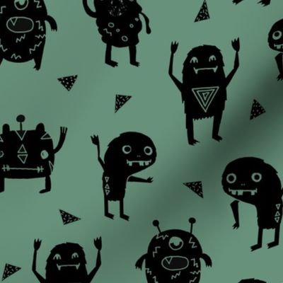 monsters // green kids boys monster fabric 