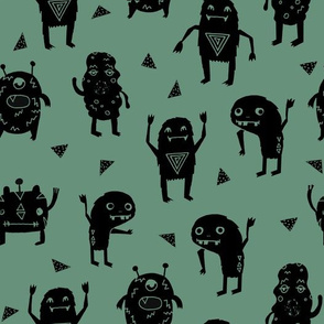 monsters // green kids boys monster fabric 