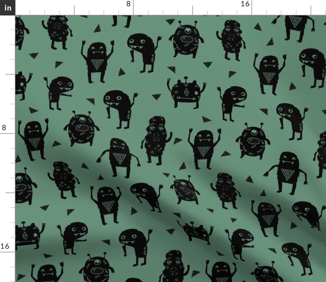 monsters // green kids boys monster fabric 