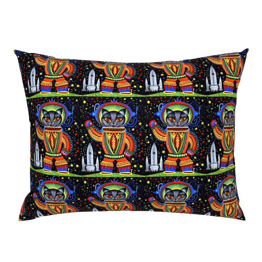 vintage retro kitsch astronauts science fiction futuristic spaceships rockets  space galaxy shuttle pilots earth pop art sci fi cats rainbow colorful