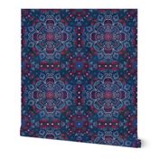 Watercolor Folk Art Pattern in Navy Blue & Red