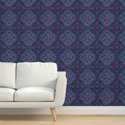 Watercolor Folk Art Pattern in Navy Blue & Red