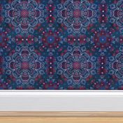 Watercolor Folk Art Pattern in Navy Blue & Red