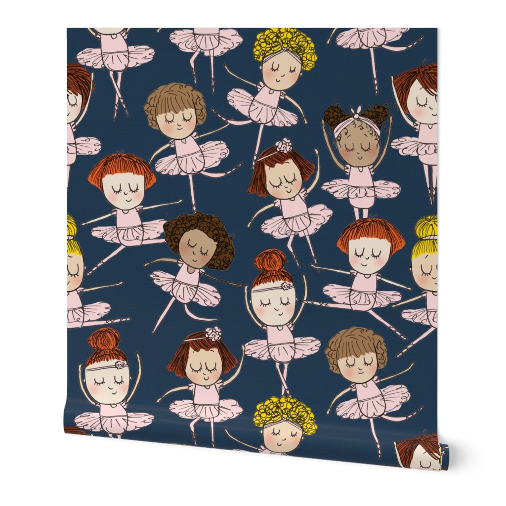 Ballerina girls sweet kids print pink ballet dancing Navy