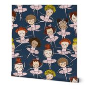 Ballerina girls sweet kids print pink ballet dancing Navy