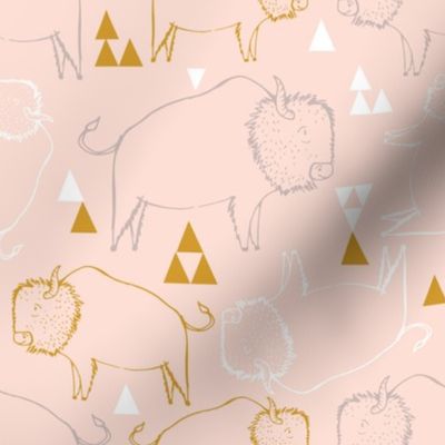 Native american buffalo pink and gold